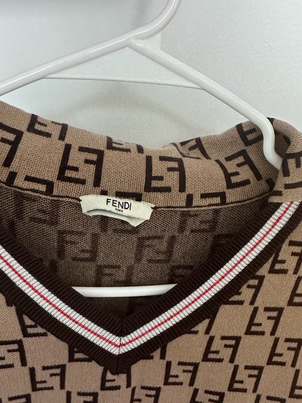 Vintage Fendi Brown Monogram Knit Polo with Contrast Trim - Picture 2 of 4